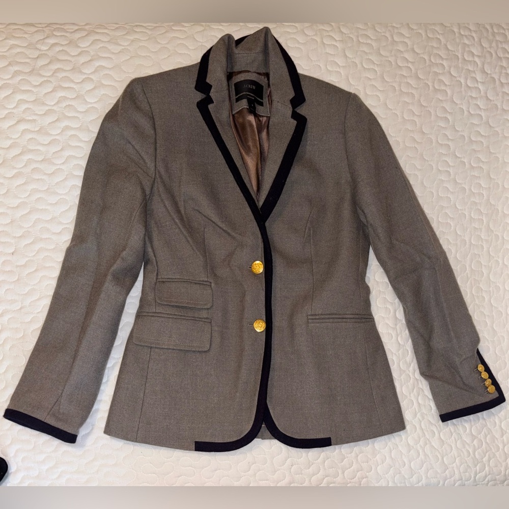 J. Crew Gray Blazer with Dark Trim and Gold Buttons